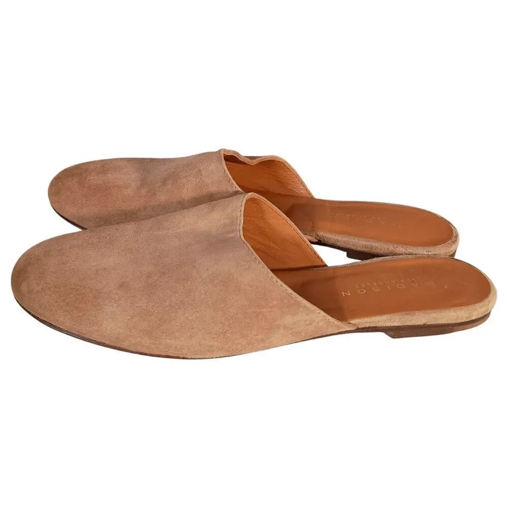 Madison Los Angeles Mule Shoe Flats Tan Suede Leather Womens 38.5/US 8.5